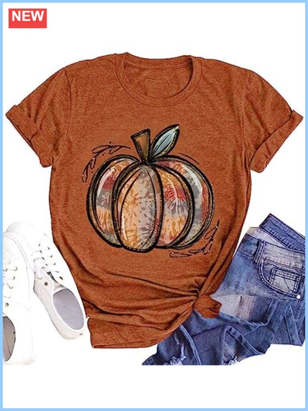 Womens Fall Pumpkin Graphic Tee Thanksgiving Turkey T-Shirt